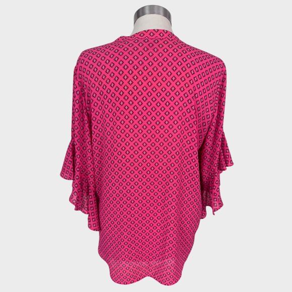 Vince Camuto Medium Dark Pink Pattern Blouse Flowy Sleeves 100% Polyester - Picture 6 of 7